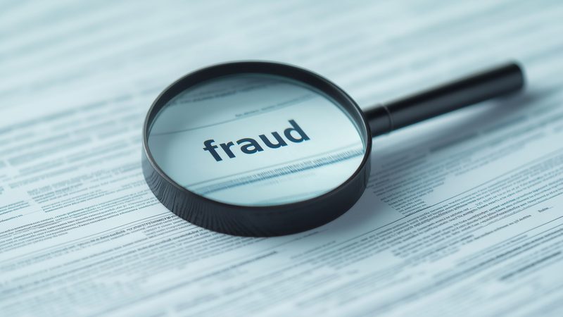 Magnifying glass over the word fraud, representing Fraud at KMT Solicitors