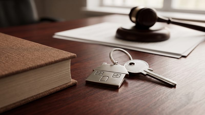 Book, house keys and a gavel on a desk, representing Trust and Estate Disputes at KMT Solicitors
