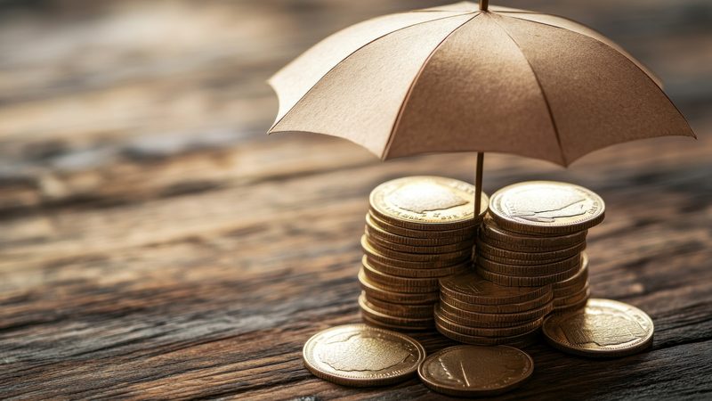 Umbrella sheltering stacks of gold coins, representing Defending Insolvency Proceedings at KMT Solicitors