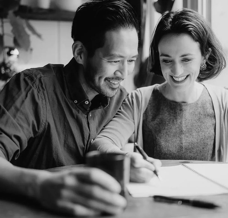 Couple reviewing documents together