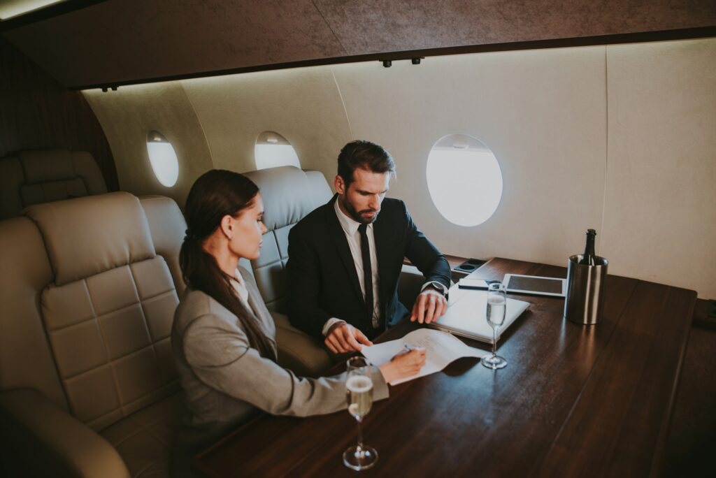 Business team on the private jet